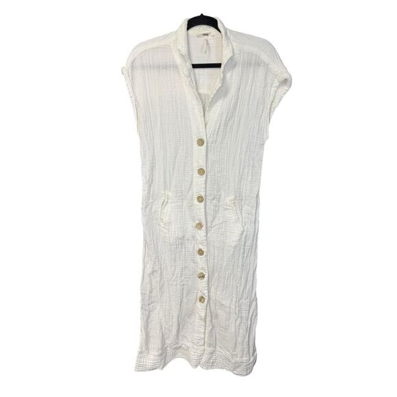Free People White Cotton Gauze Button-Down Midi Dress – Size S 🤍✨ - Picture 1 of 10